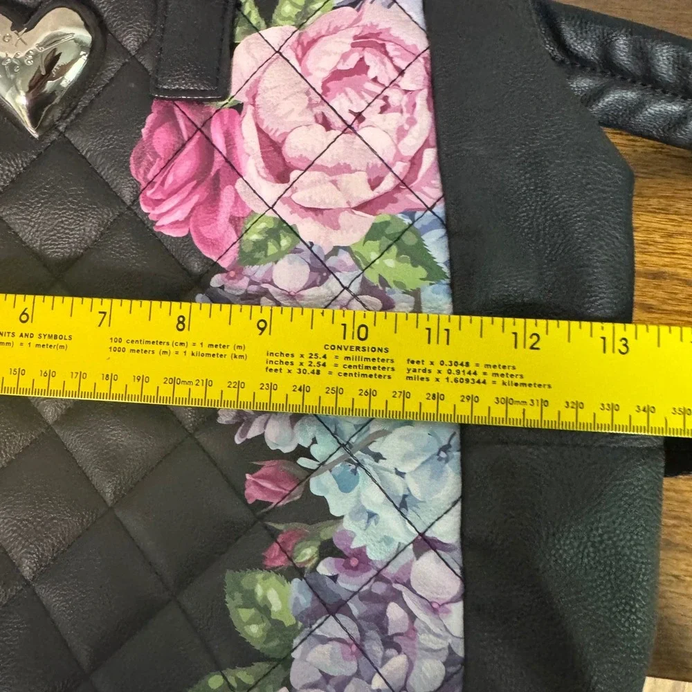 Betsey Johnson Black Quilted Floral Heart Backpack Satchel Bag